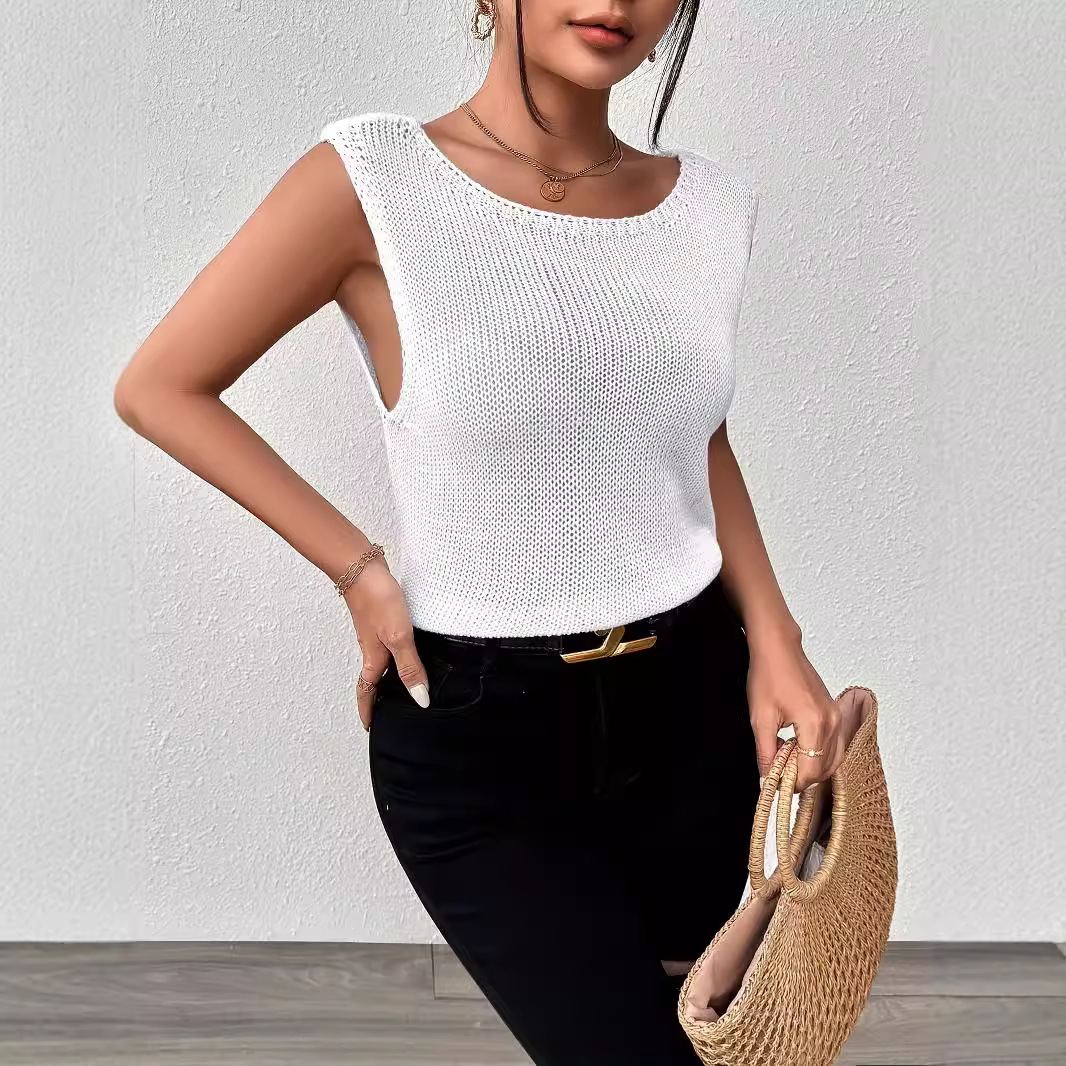Women's Sleeveless Round Neck Knit Tank Top Loose Fit
