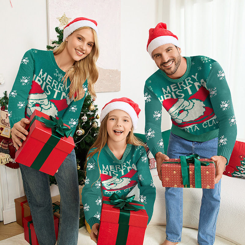 Christmas Sweater for Family Matching Pullover Crew Neck Colorblock