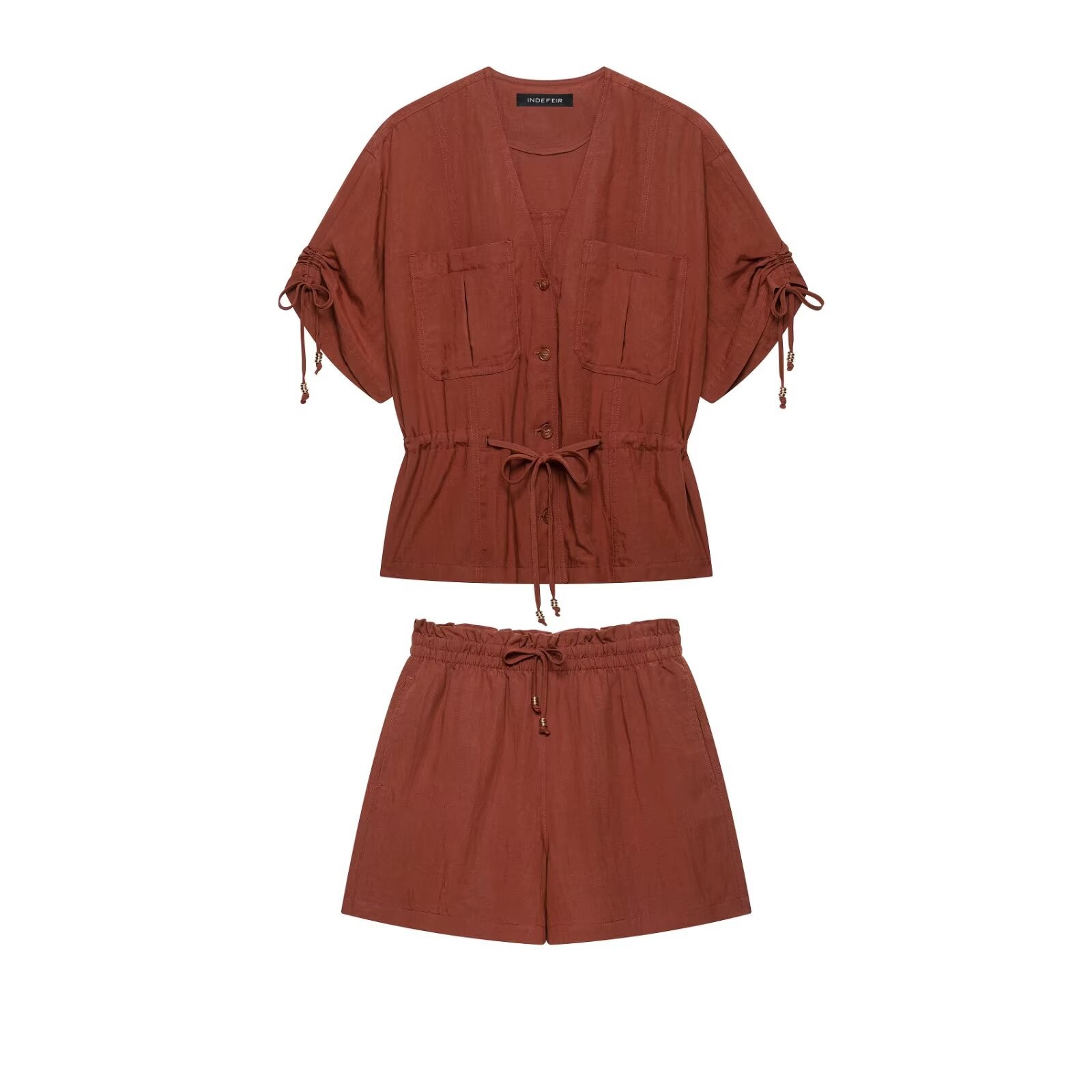 Women's Summer Short Sleeve Shirt and Shorts Two-Piece Set
