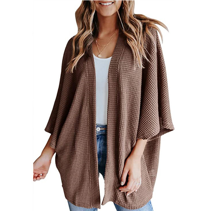 Women's Loose Knit Cardigan Blazer Collar 3/4 Sleeve
