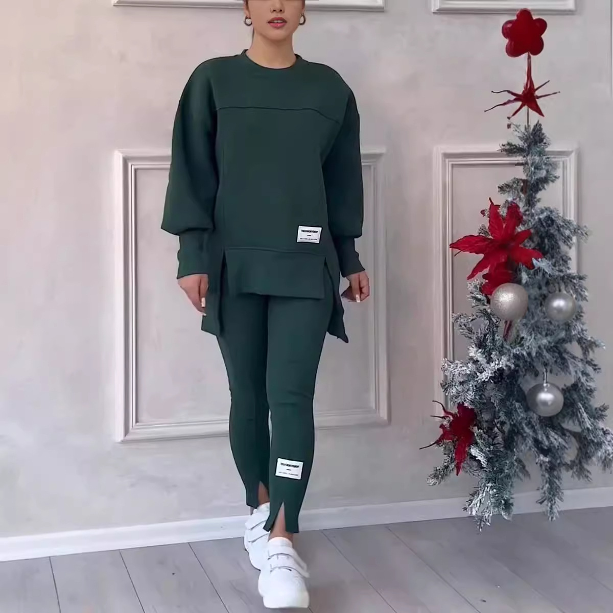 Irregular Long-Sleeve Geometric Print Hoodie and Leggings Set