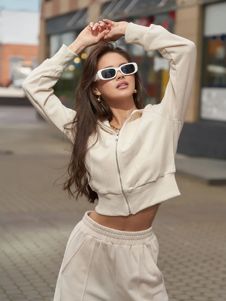 Women's Casual Hooded Zip-Up Sweatsuit Set Long Sleeve Jacket and Pants