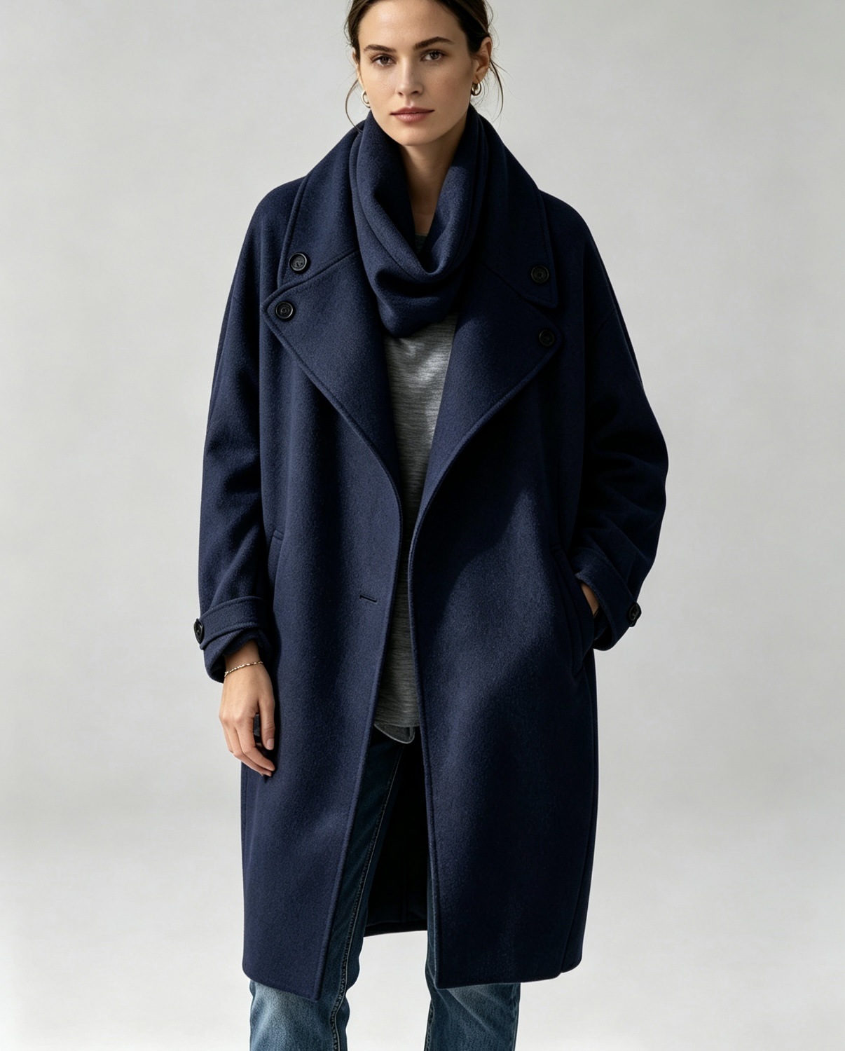 Minimalist Loose Mid-Length Coat with Large Lapel