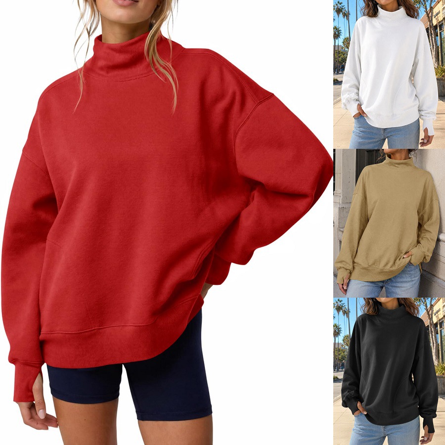 Women's Y2K Solid Half-Turtleneck Loose Pullover Sweatshirt
