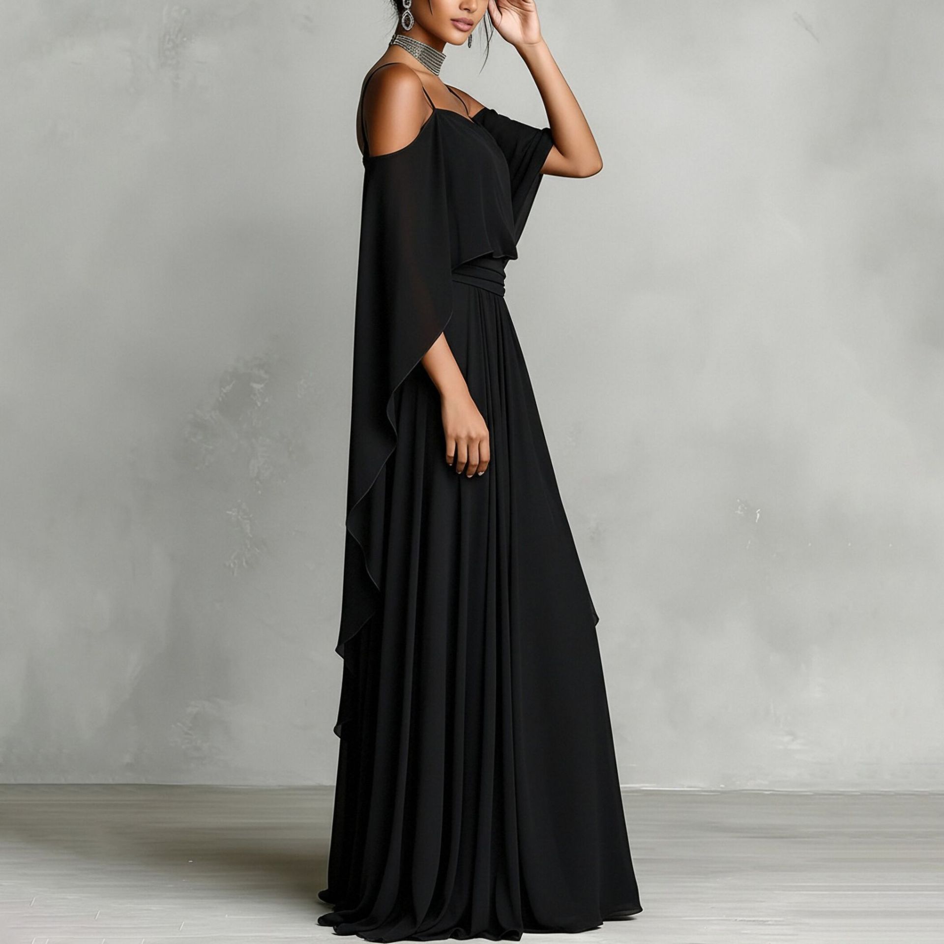 Women's Solid Color Tulle Pleated Cami Long Dress