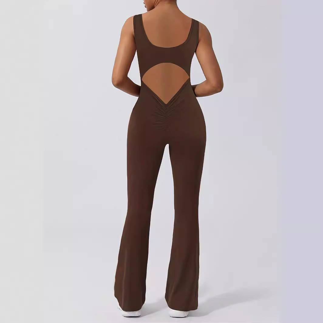 Women's Sleeveless U-Neck Open-Back Slim Fit Yoga Jumpsuit