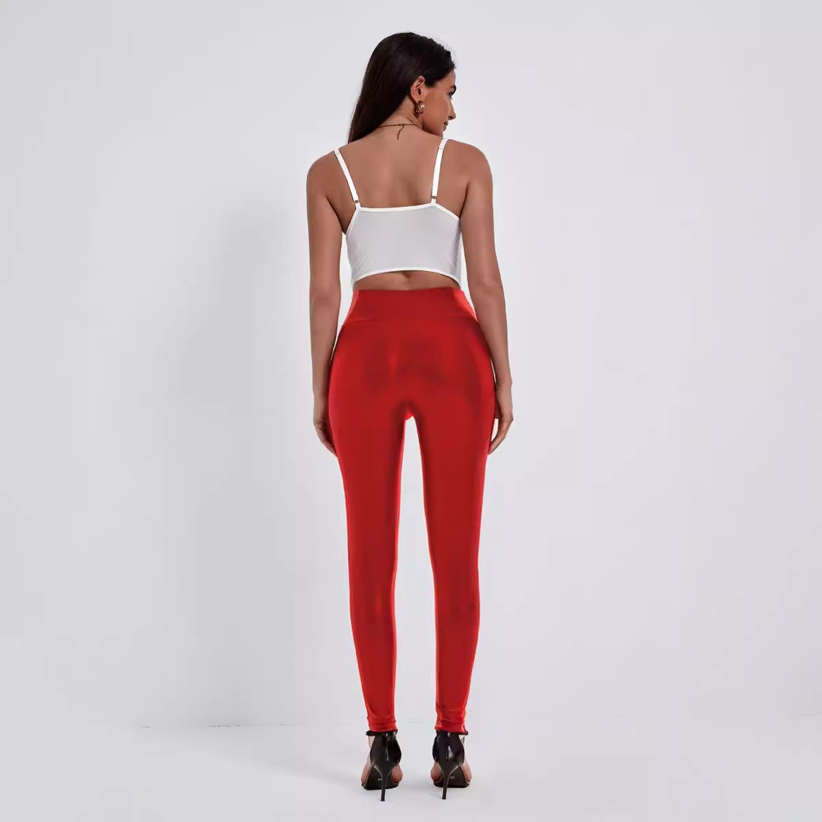 Women's High-Waist PU Leather Pencil Pants - Slim Fit Stretch
