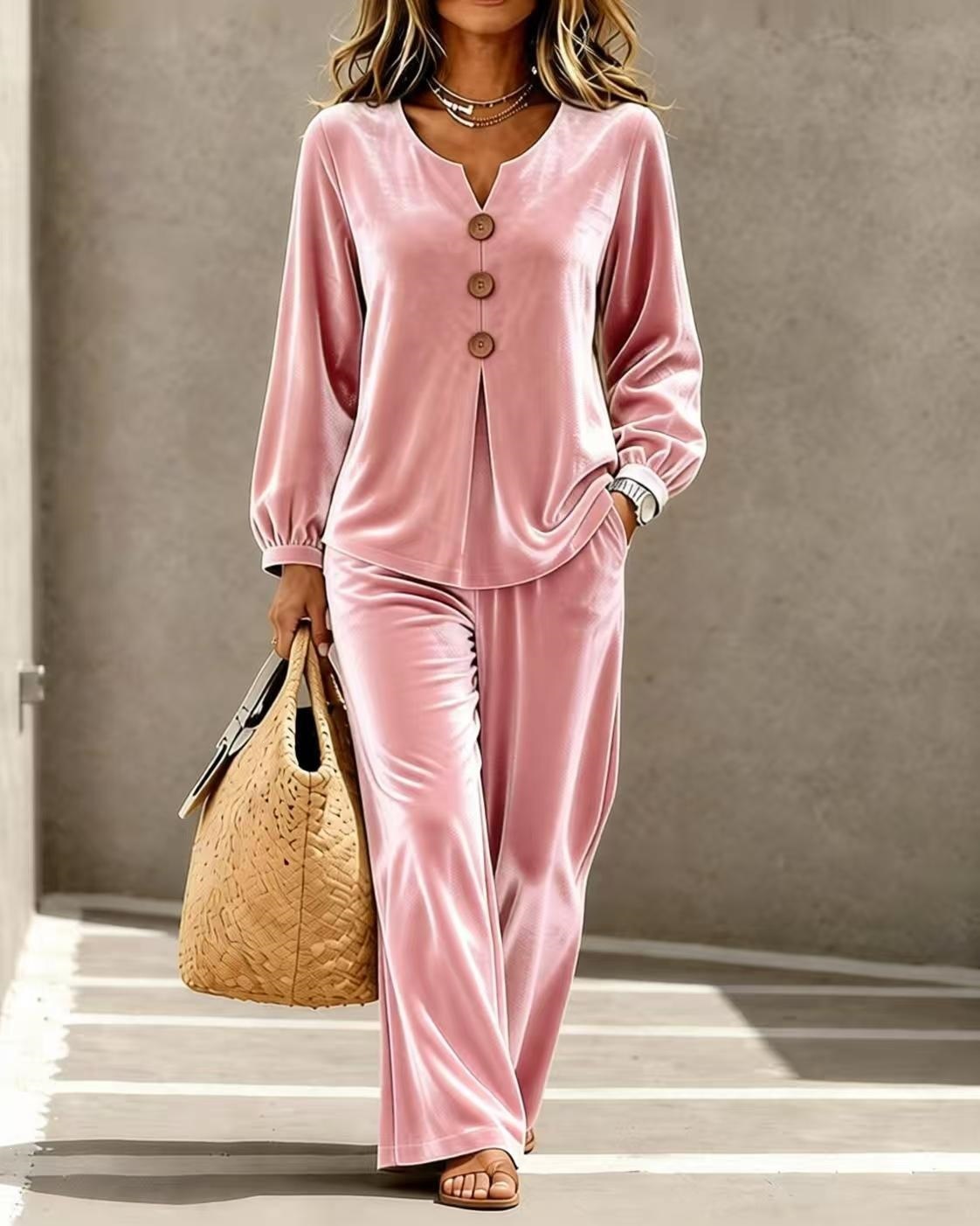 Women's Long Sleeve Top & Wide Leg Pants Set Casual Loose Two-Piece