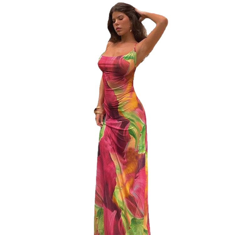 Women's Floral Print Backless Cami Dress