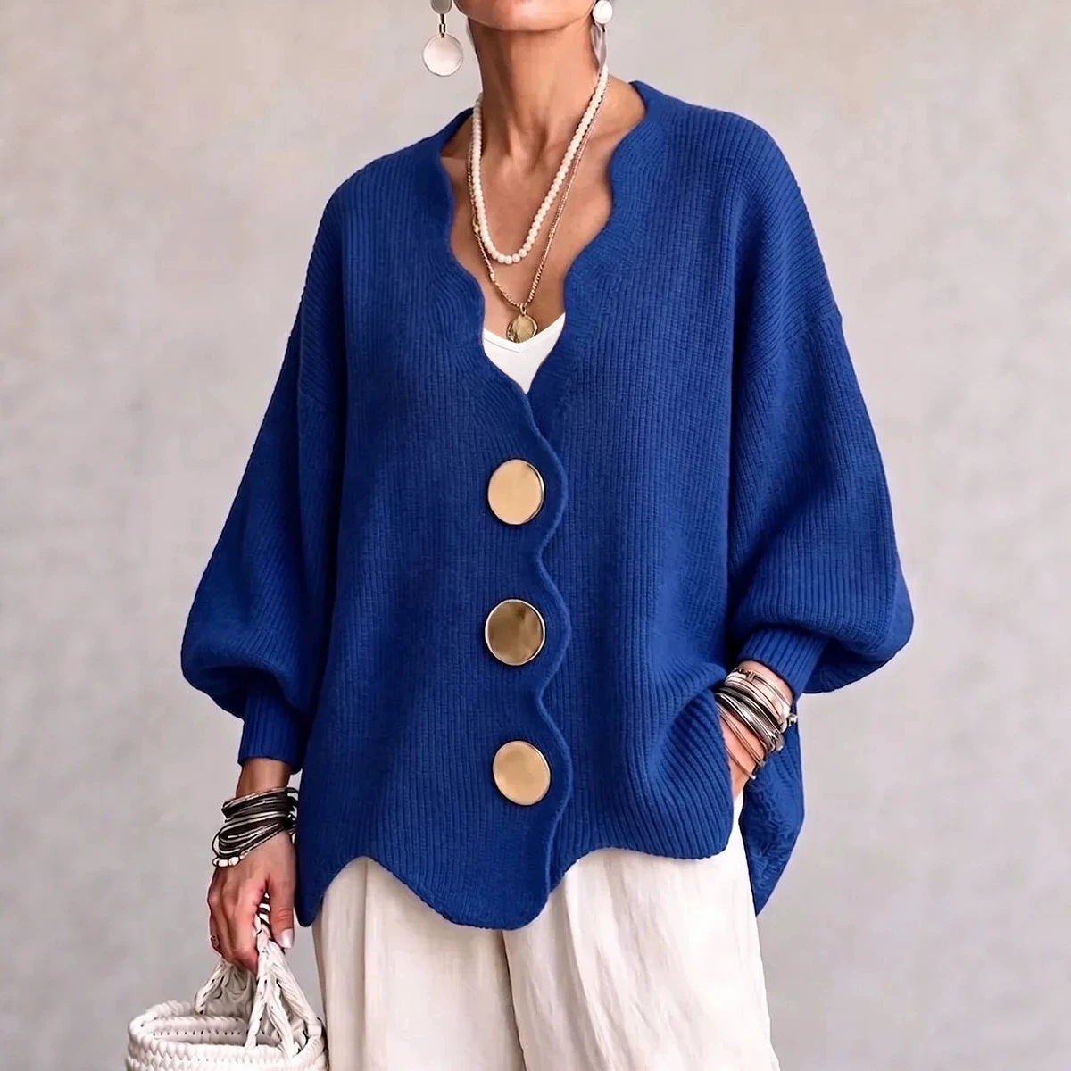 Women's V-Neck Long-Sleeve Knit Sweater Top