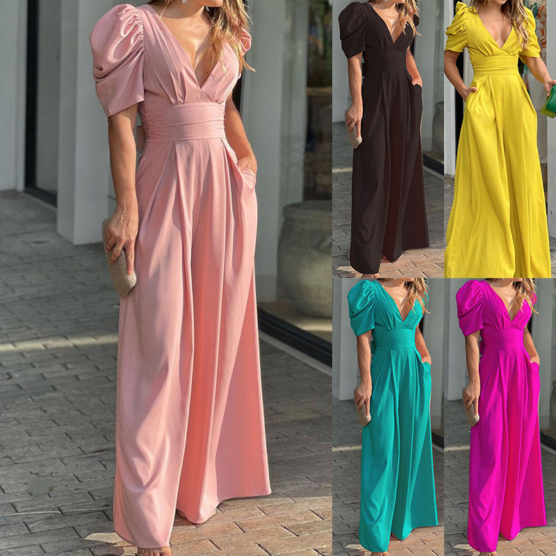 Women's Pleated High-Waist Flare Jumpsuit