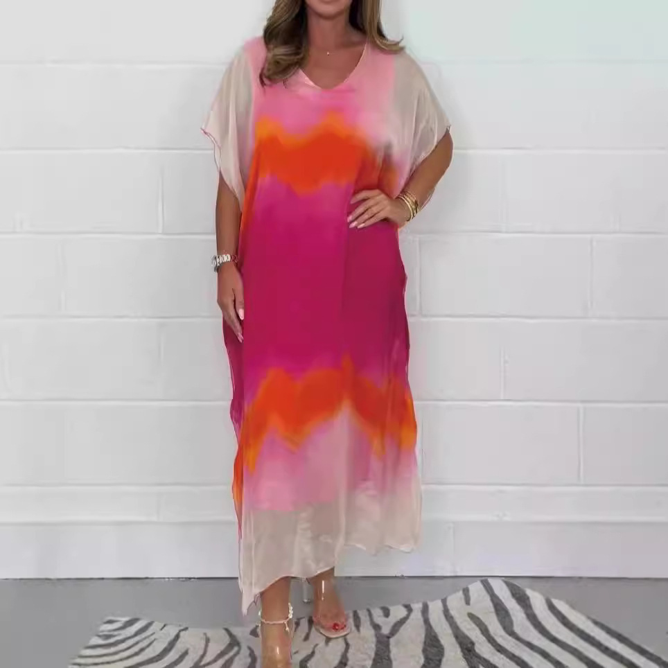 Women's Long Chiffon Colorblock Casual Dress