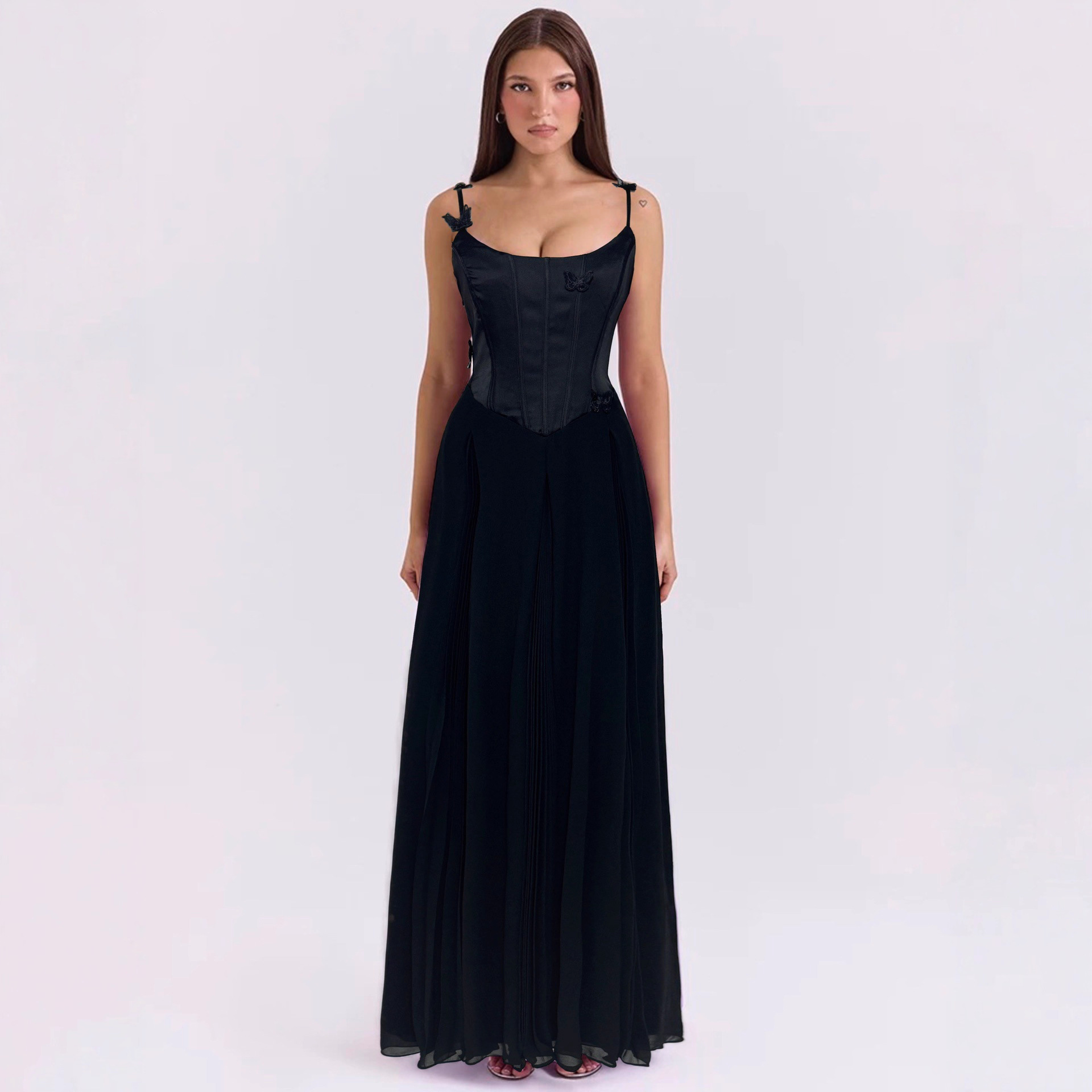 Sexy Solid Color 3D Butterfly Waist-Cinched Maxi Dress