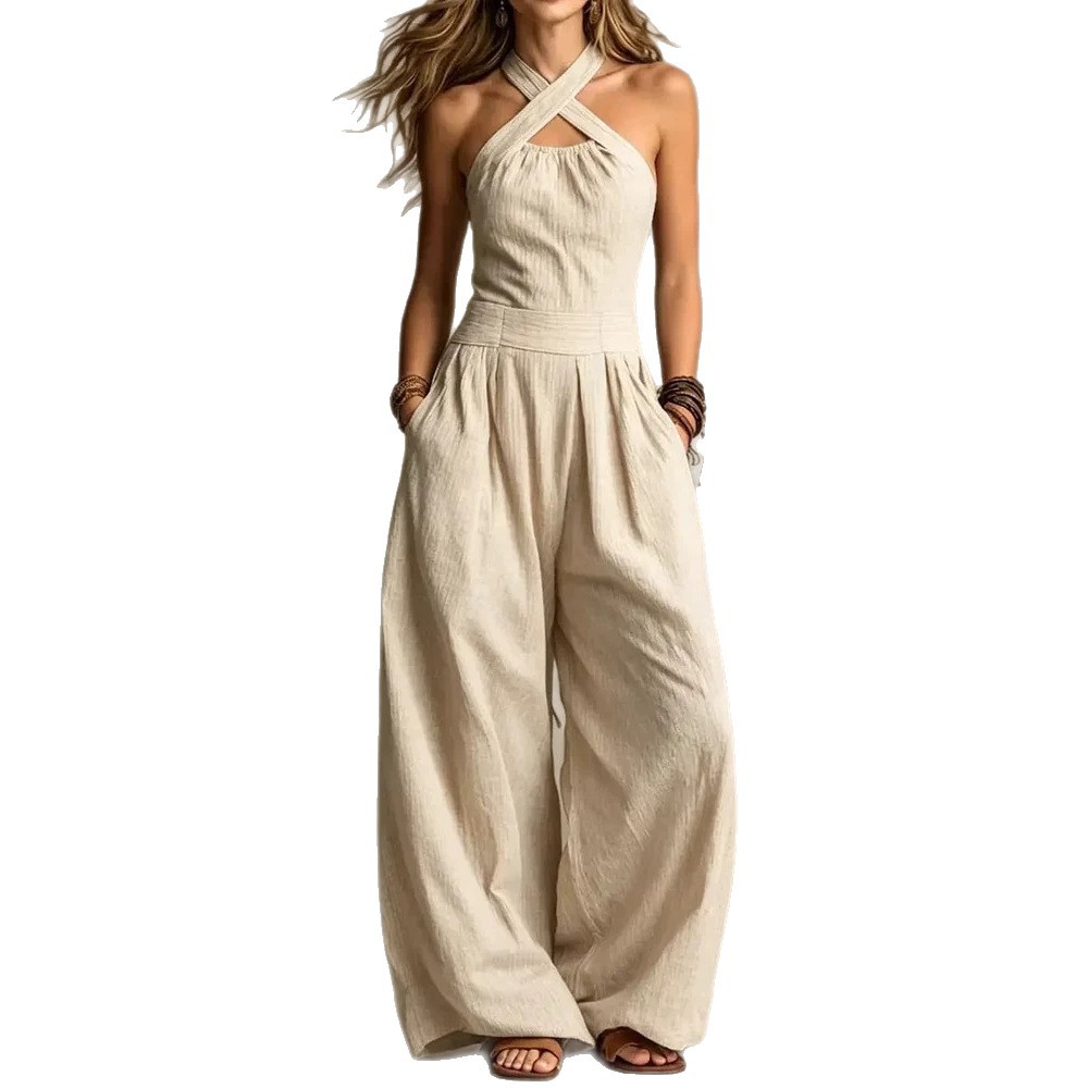 Sleeveless Halter Jumpsuit with Straight Legs