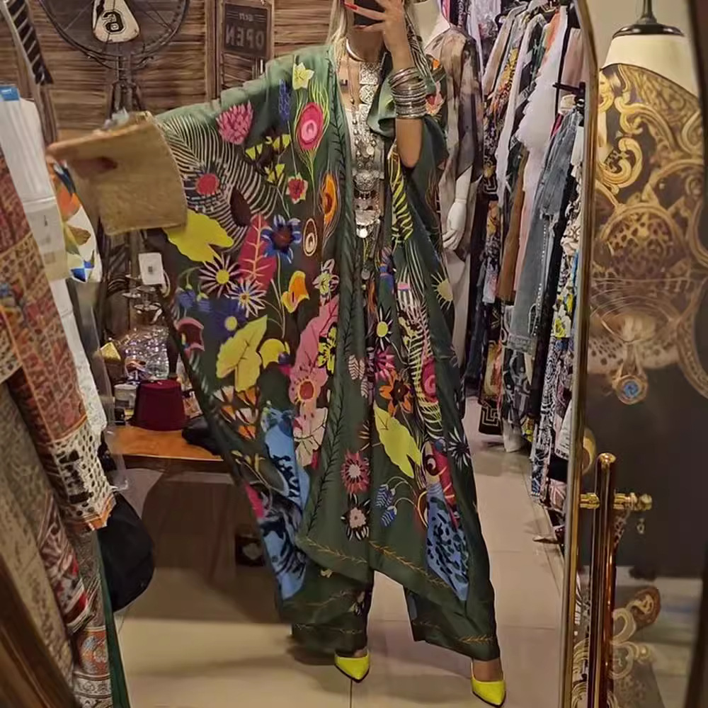 Women's Kimono Print Casual Loose Two-Piece Set