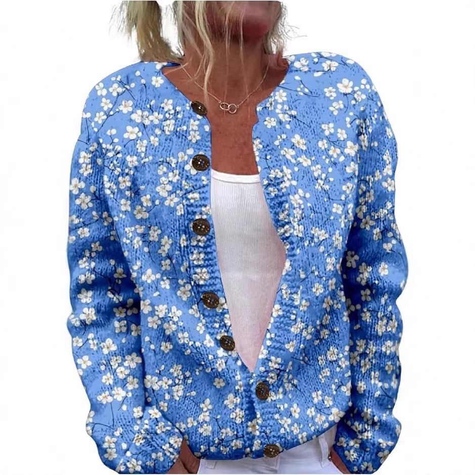 Women's Winter Graphic Print Faux Sweater Cardigan with Button Front