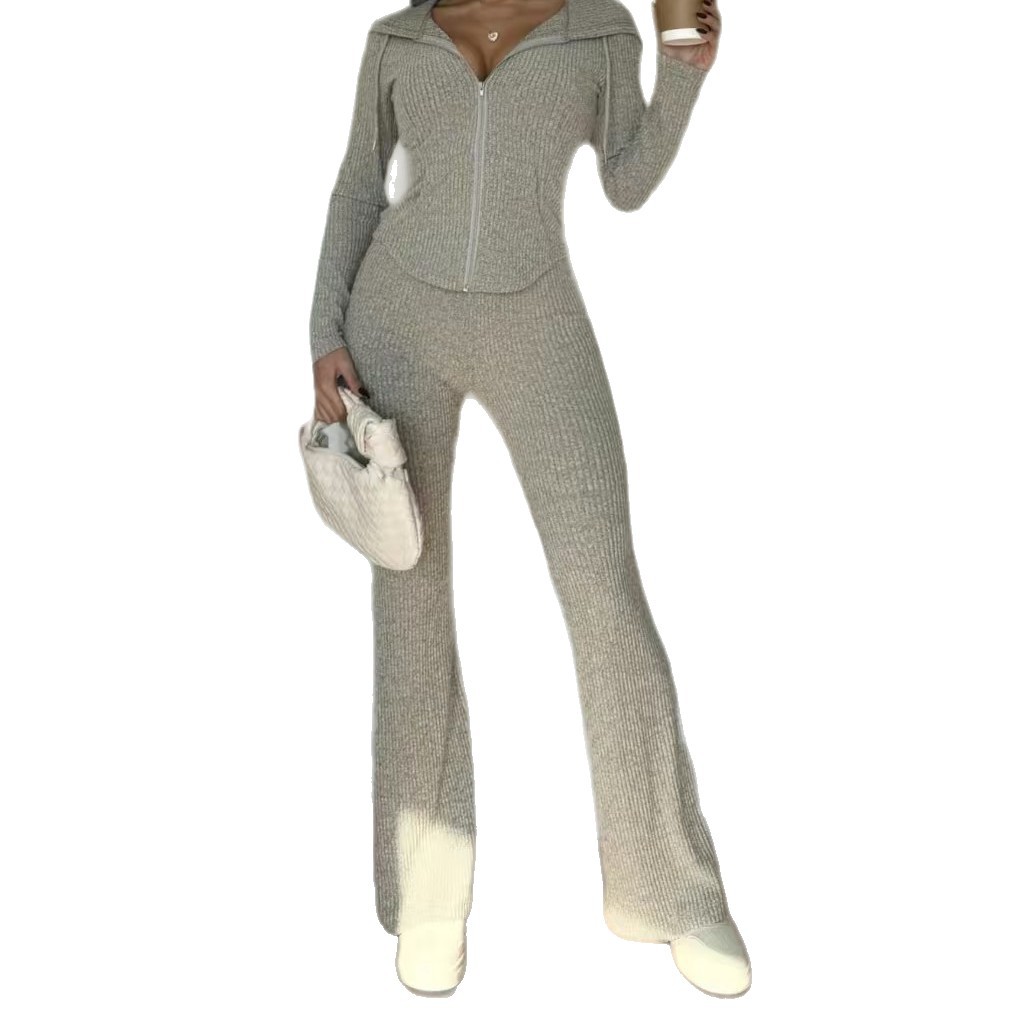 Women's Slim Fit Zip-Up Top and Pants Set