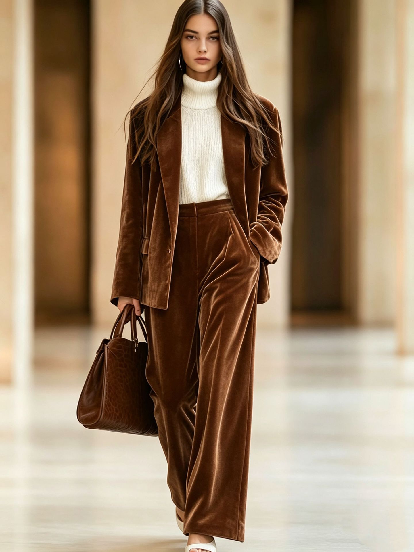 Solid Velvet Loose Casual Two-Piece Pants Set