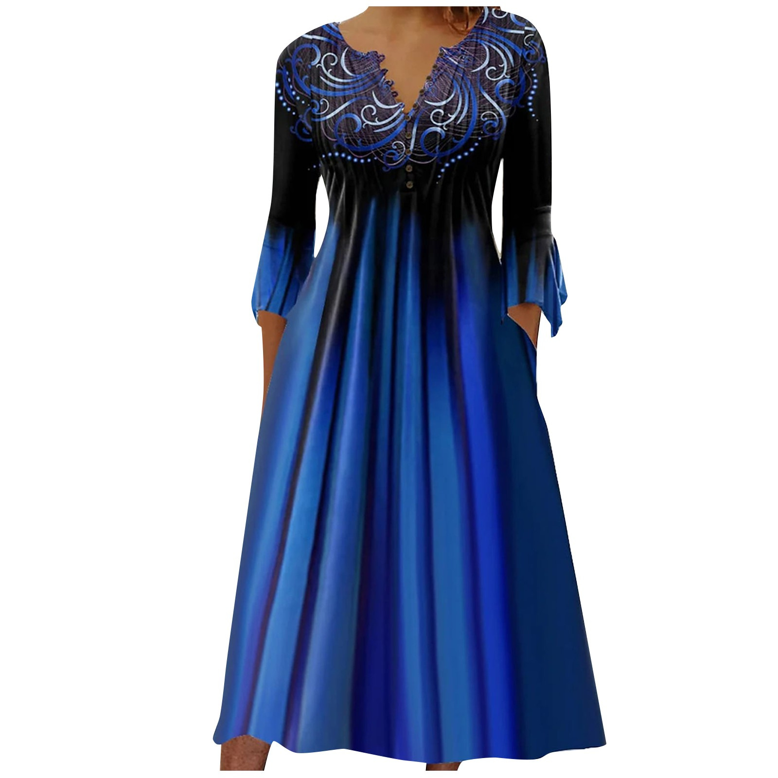 Floral Print V-Neck Half-Sleeve A-Line Maxi Dress Plus Size