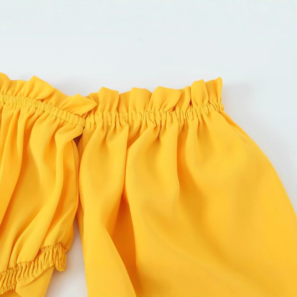 Yellow French Vintage Off-Shoulder Midi Dress Slimming