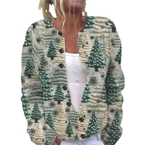 Women's Christmas Snowman Tree Print Button Cardigan