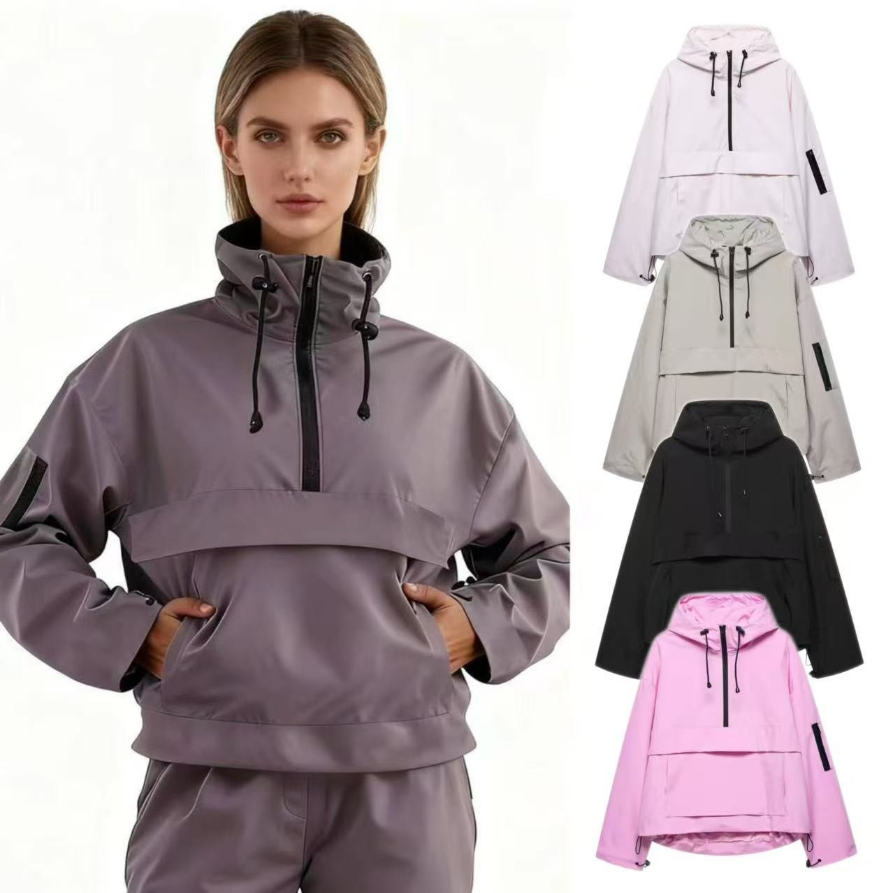 Women's Hooded Zip-Up Jacket Casual Solid Color