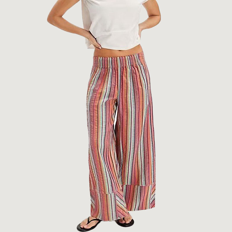 Striped Wide-Leg High-Waist Straight Pants for Women