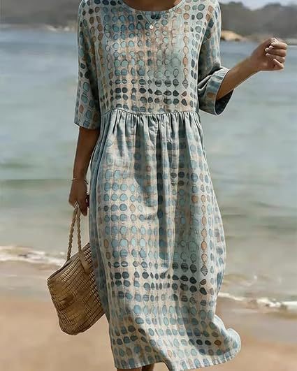 Women's Polka Dot Floral Print Pleated Midi Dress