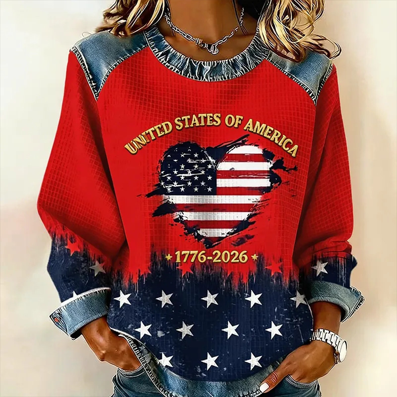 Women's Heart USA Letter Star Print Sweatshirt