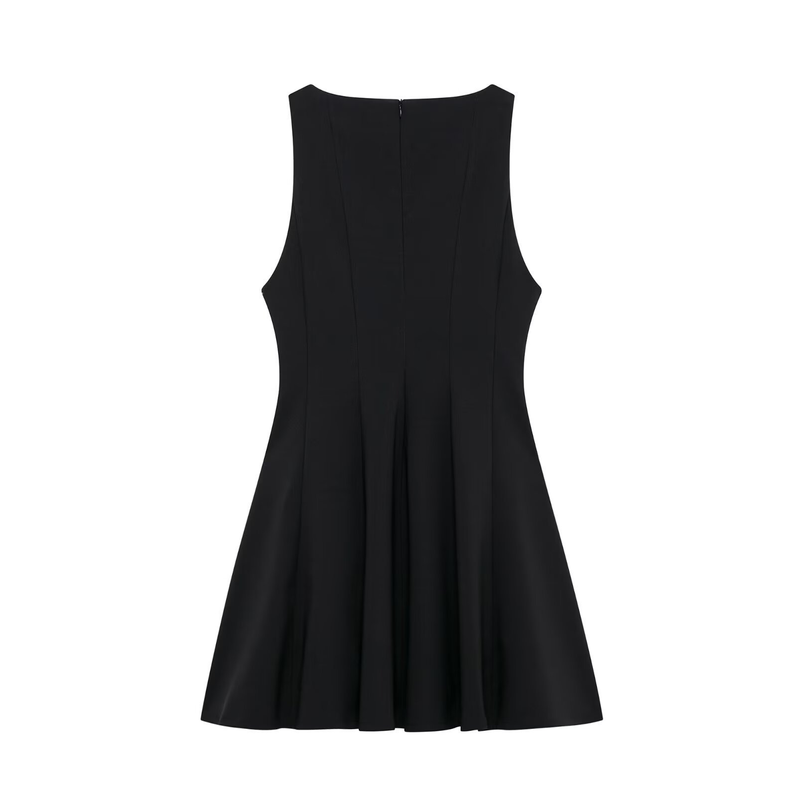 Women's A-Line Short Dress with Wide Hem, Sleeveless Round Neck, Solid Color