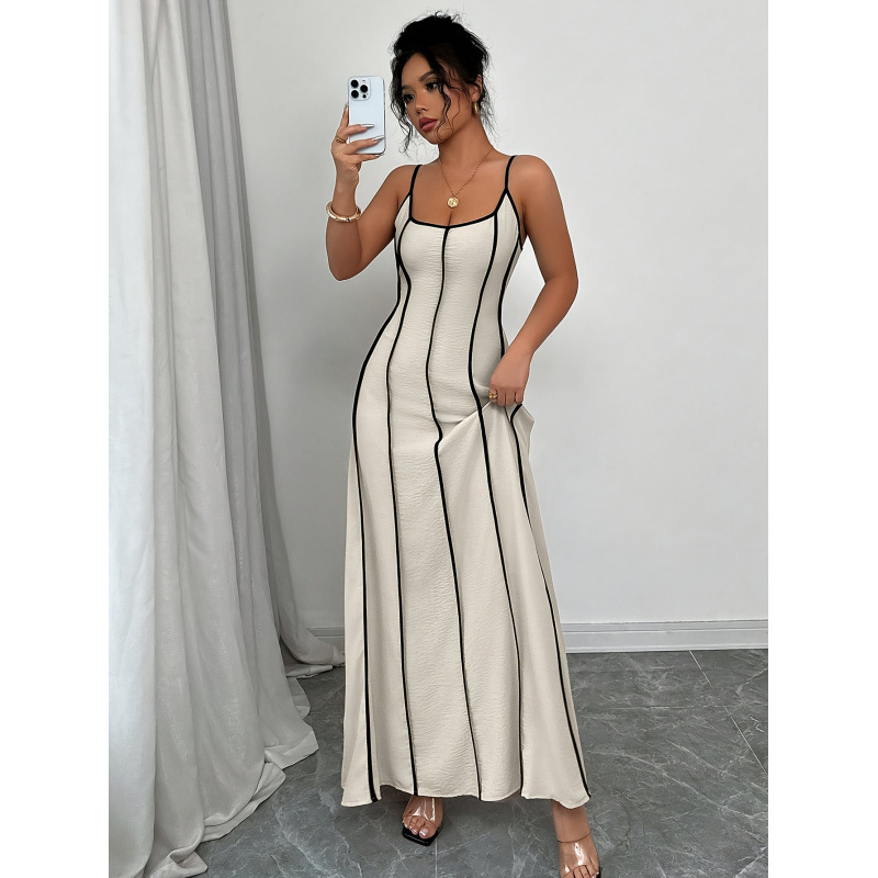 Women's Spaghetti Strap Open Back Color Block Cami Dress