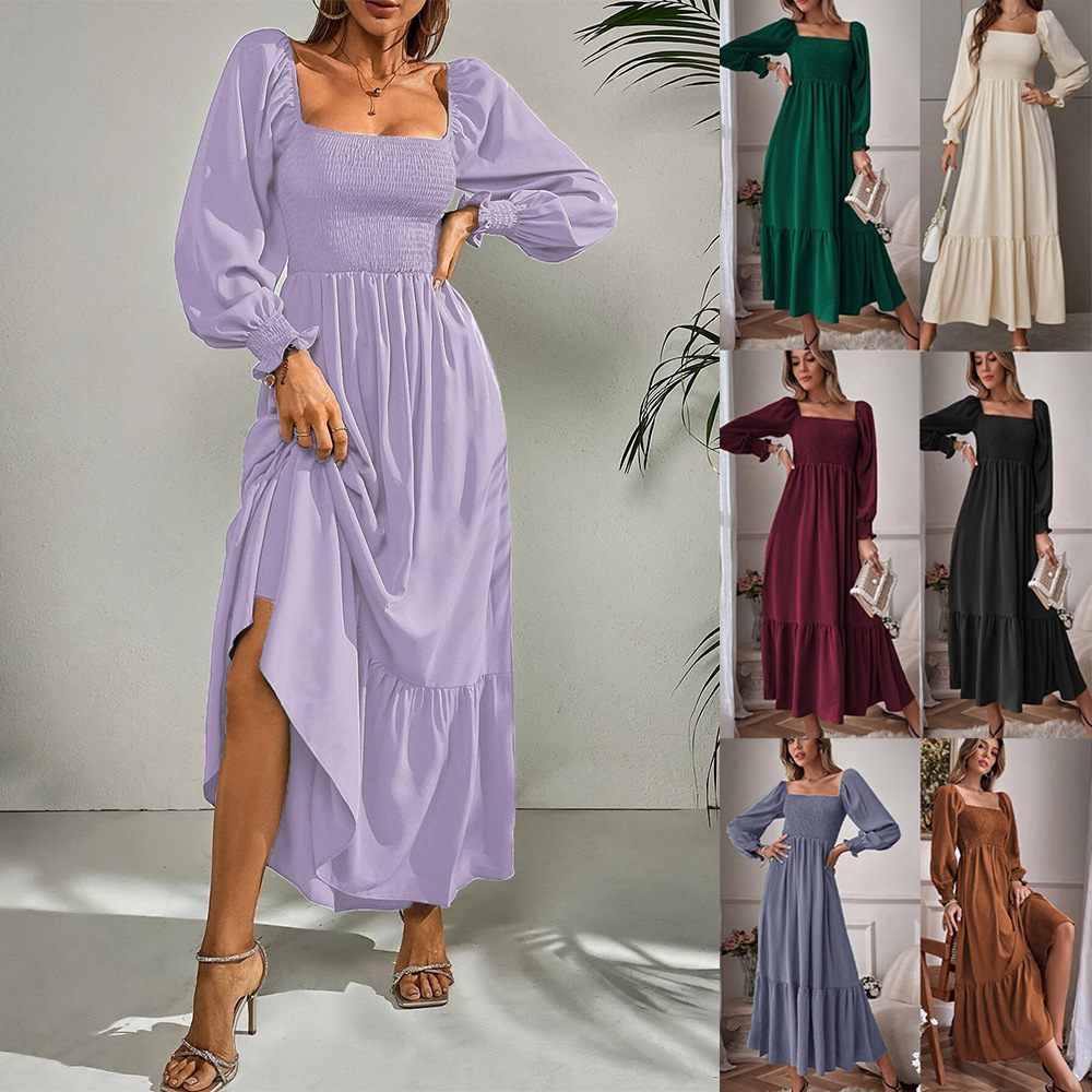 Square Neck Ruffle Long Sleeve High Waist Bodycon Dress