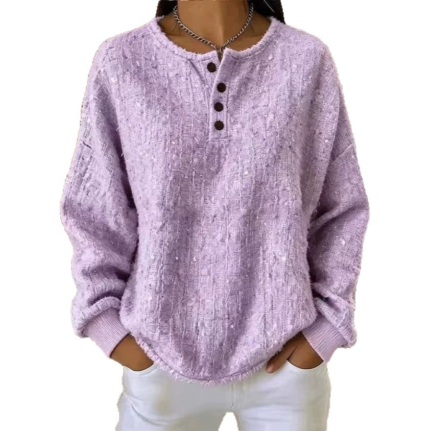 Women's Casual Loose Button Pullover Hoodie Top