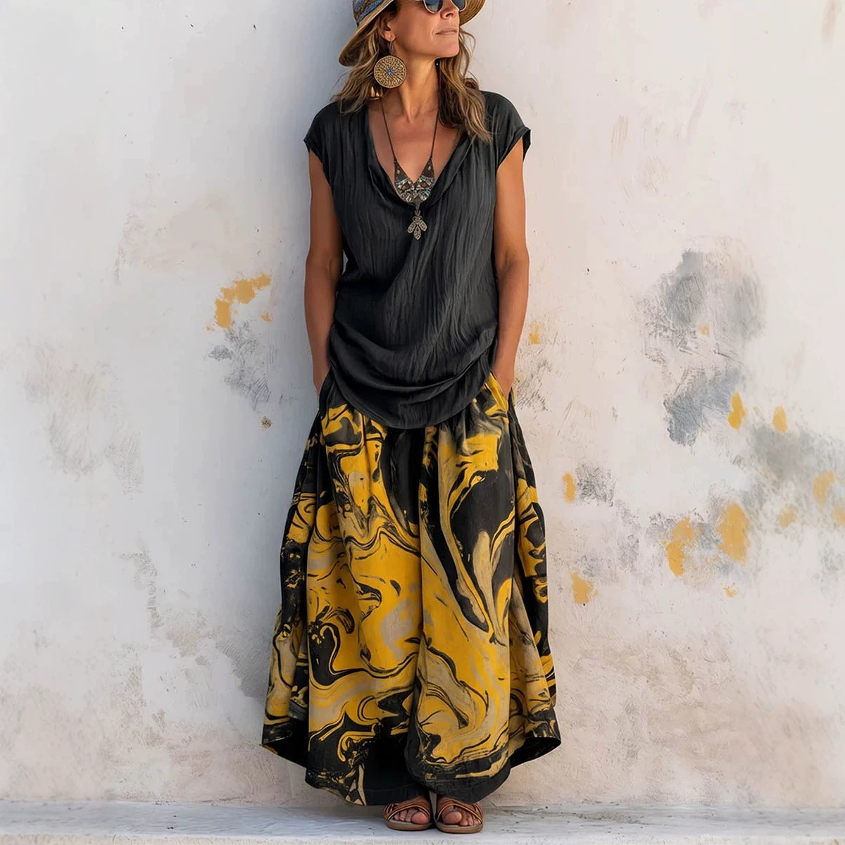 Women's Printed Tank Top and Wide-Leg Pants Two-Piece Set