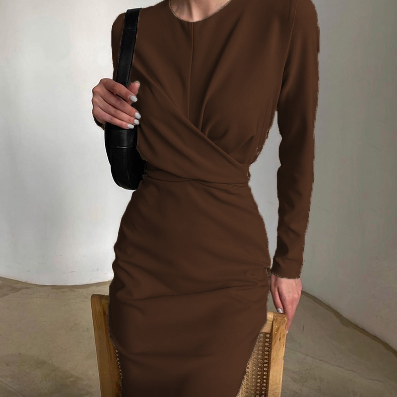 Women's Long Sleeve French Vintage Slim Fit Bodycon Midi Dress
