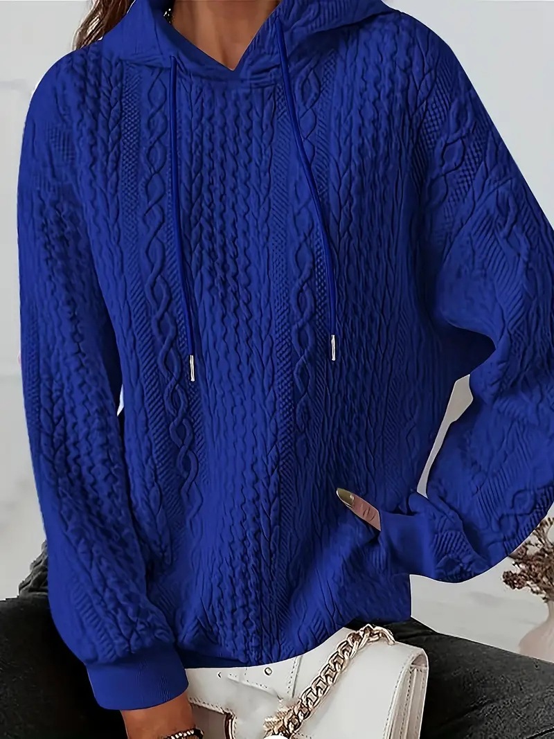 Women's Cable Knit Hooded Pullover Sweatshirt with Pockets
