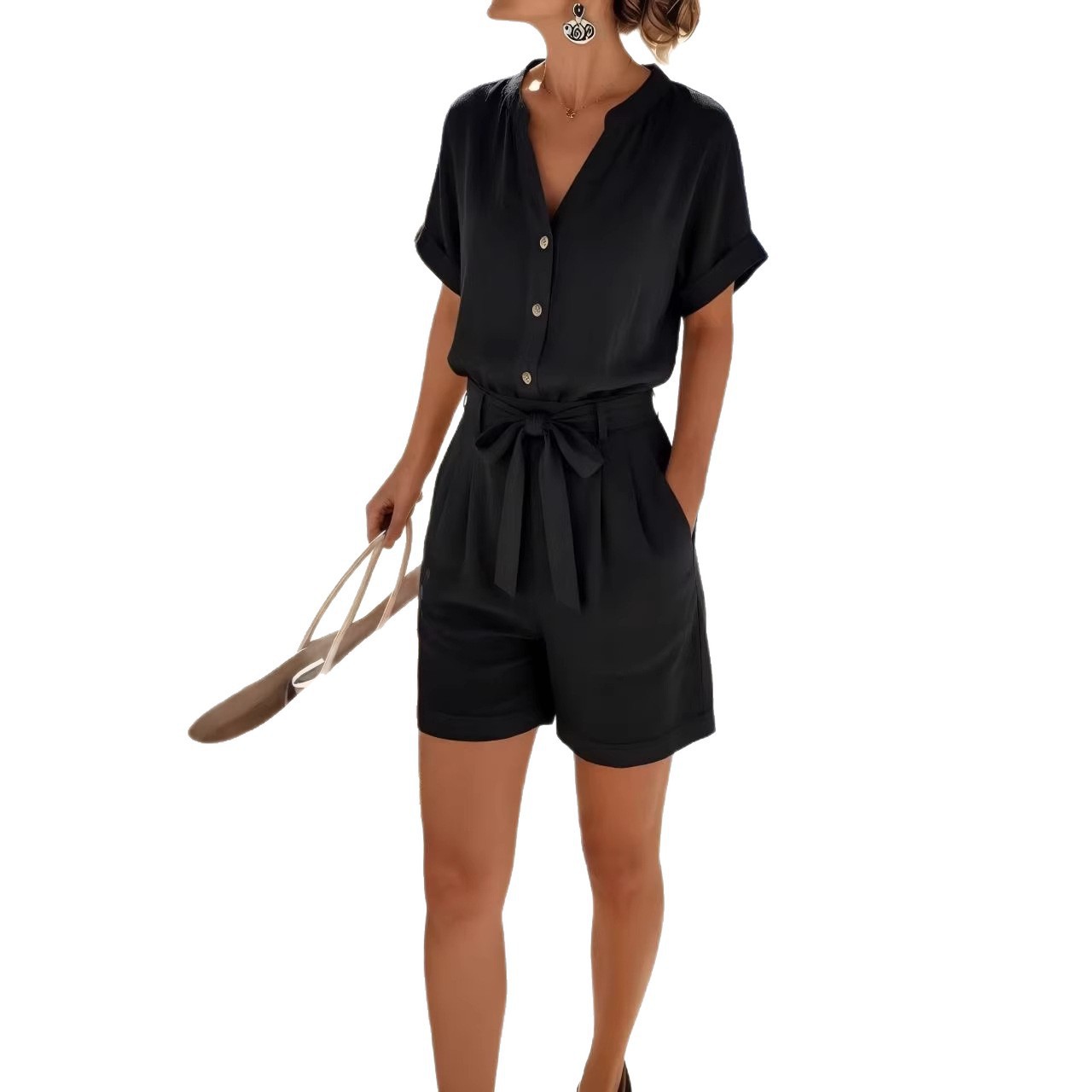 Women's Linen-Cotton Breathable Loose Casual Shirt and Shorts Two-Piece Set
