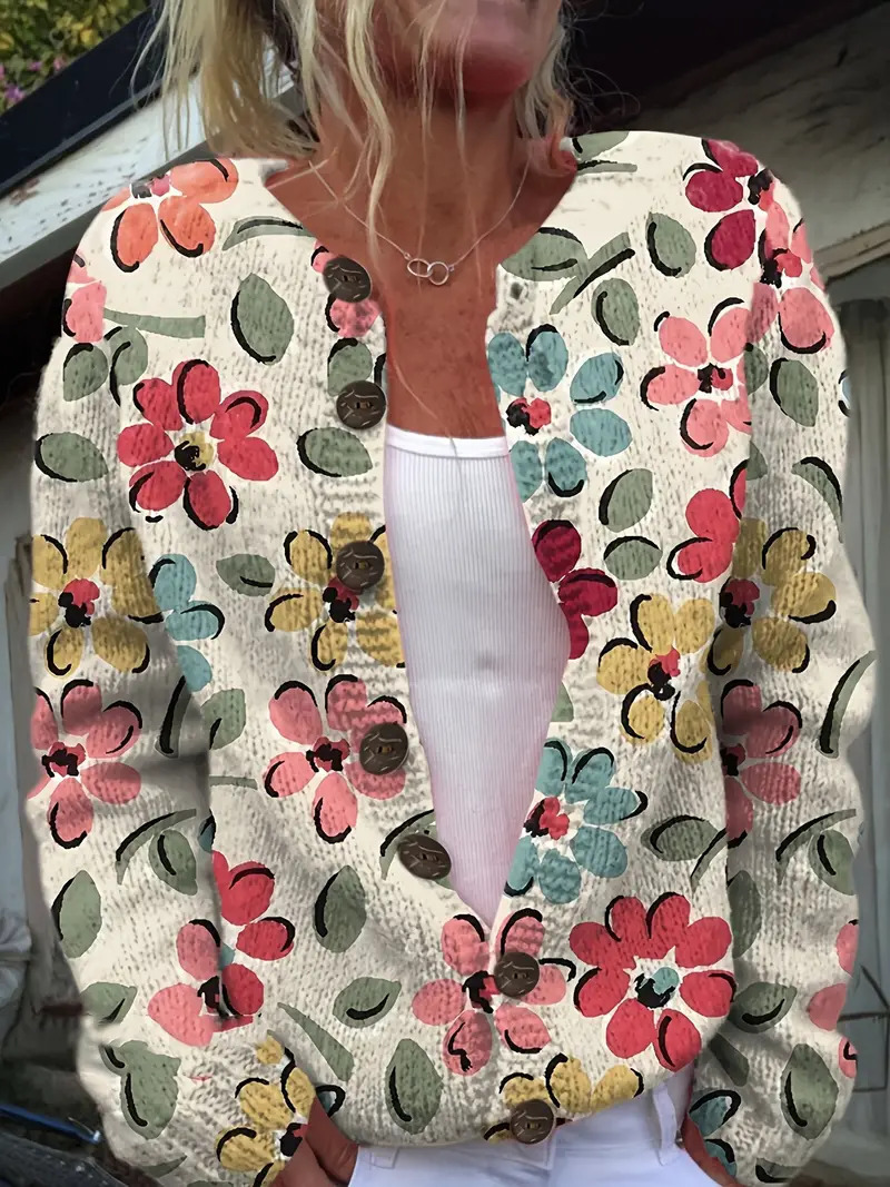 Women's Floral Print Button-Down Cardigan
