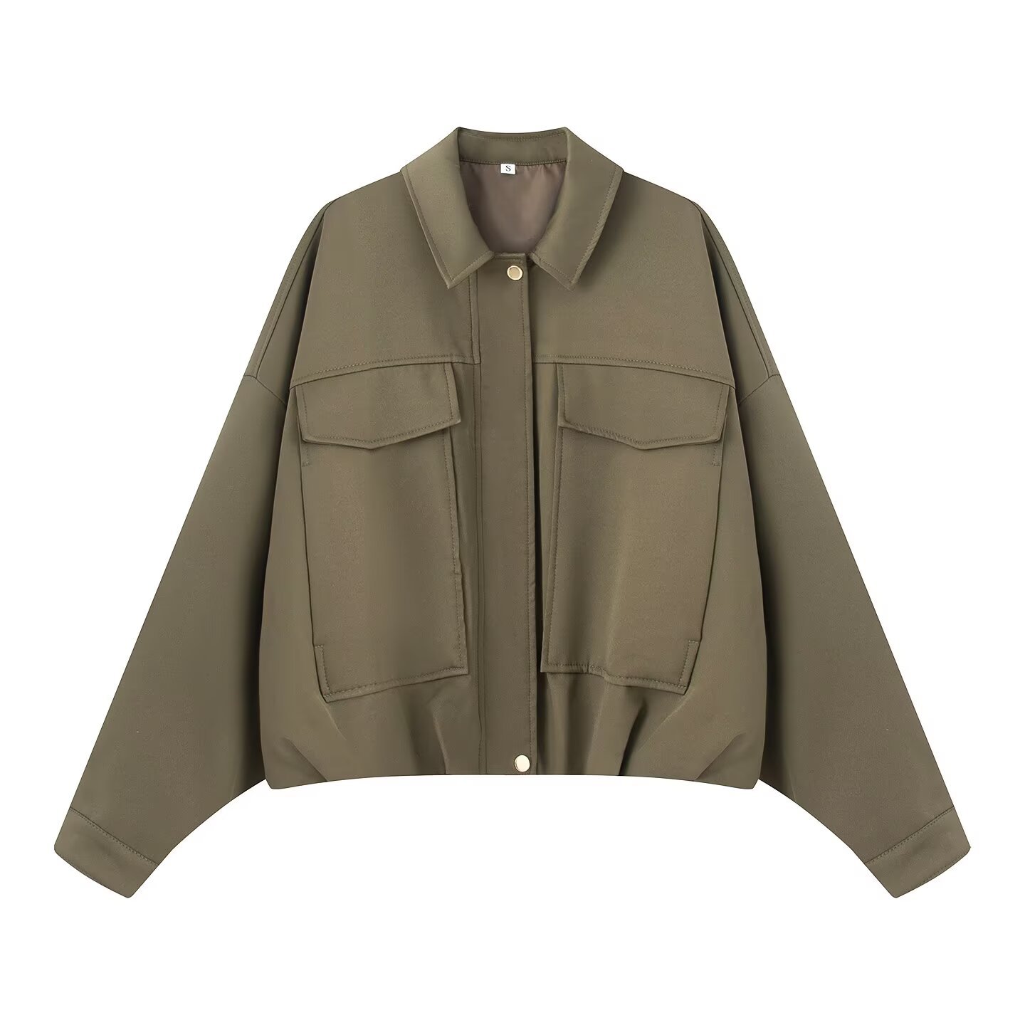Women's Solid Color Button Jacket with Large Pockets