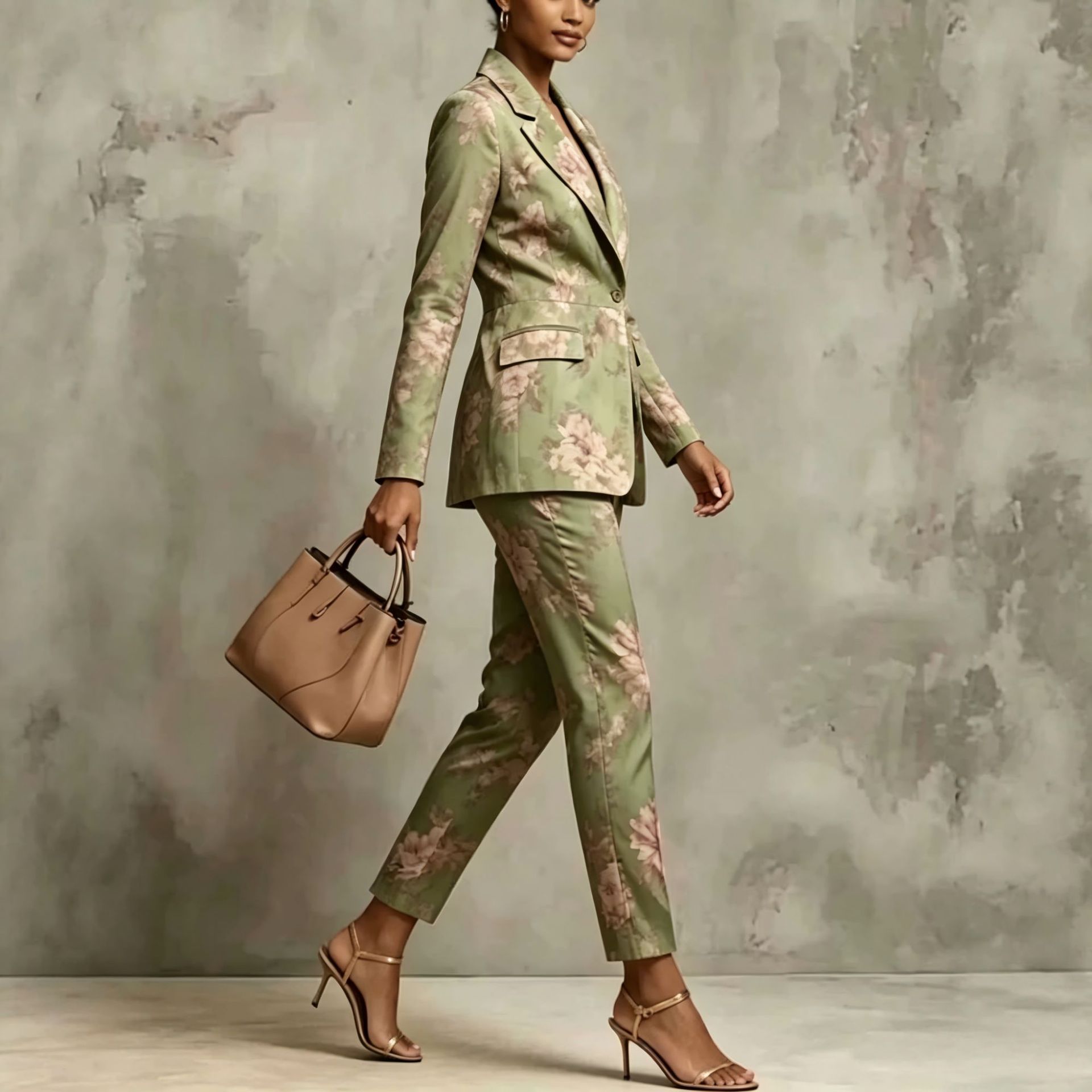 Digital Print Sleeveless Blazer and Pants Two-Piece Set