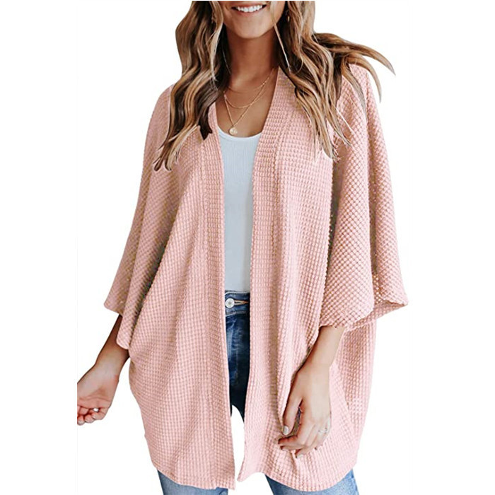 Women's Loose Knit Cardigan Blazer Collar 3/4 Sleeve