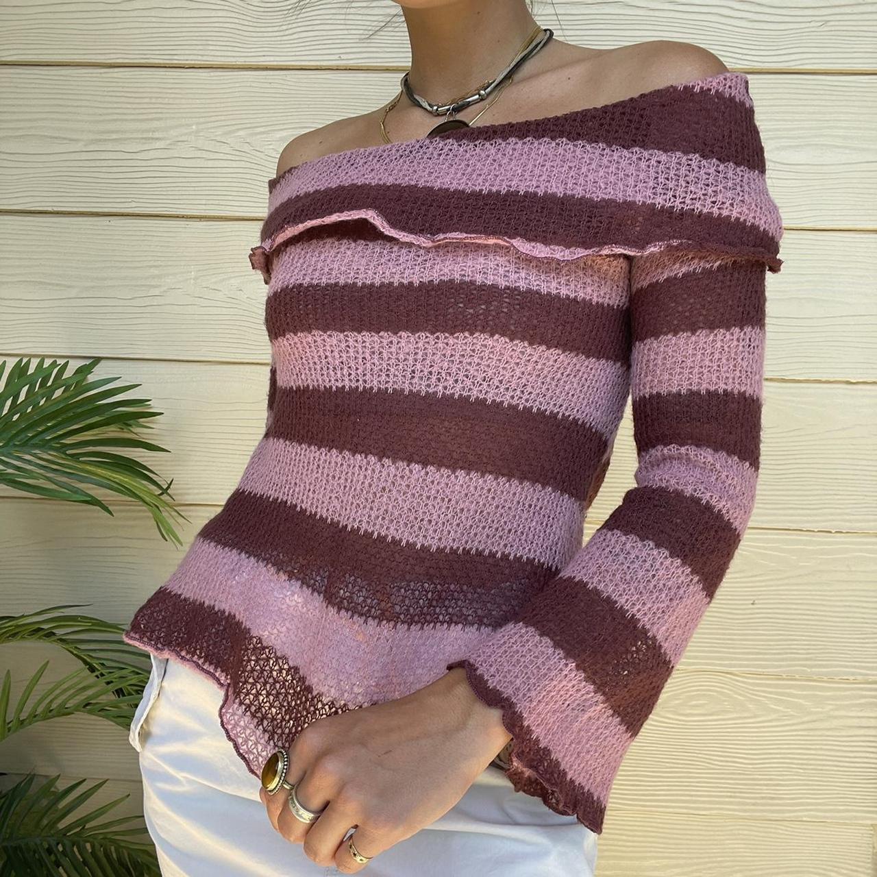 Women's Off-Shoulder Striped Colorblock Slim Knit Top