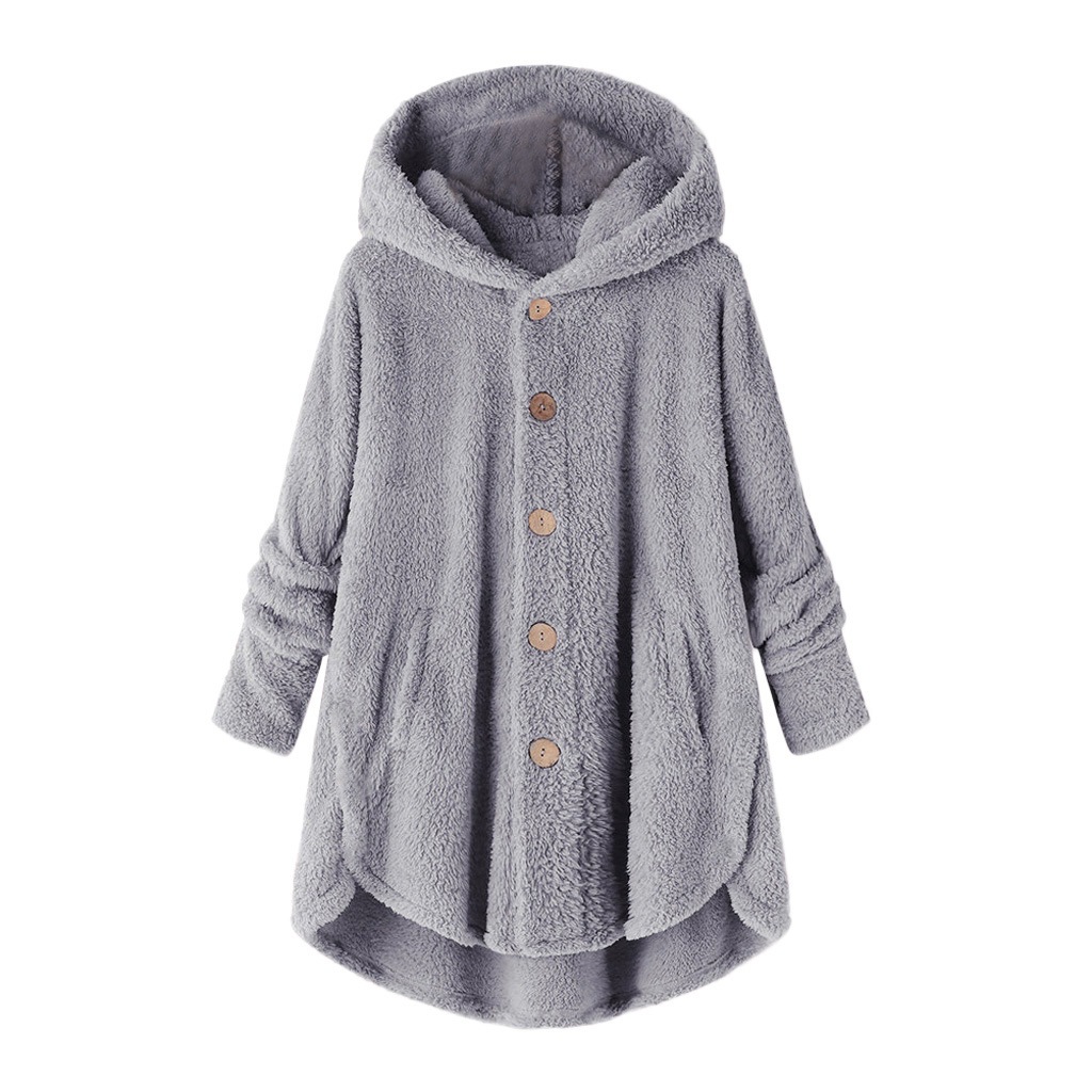 Women's Asymmetrical Fleece Hooded Cardigan with Pockets