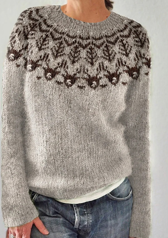 Women's Color-Block Crewneck Pullover Knit Sweater