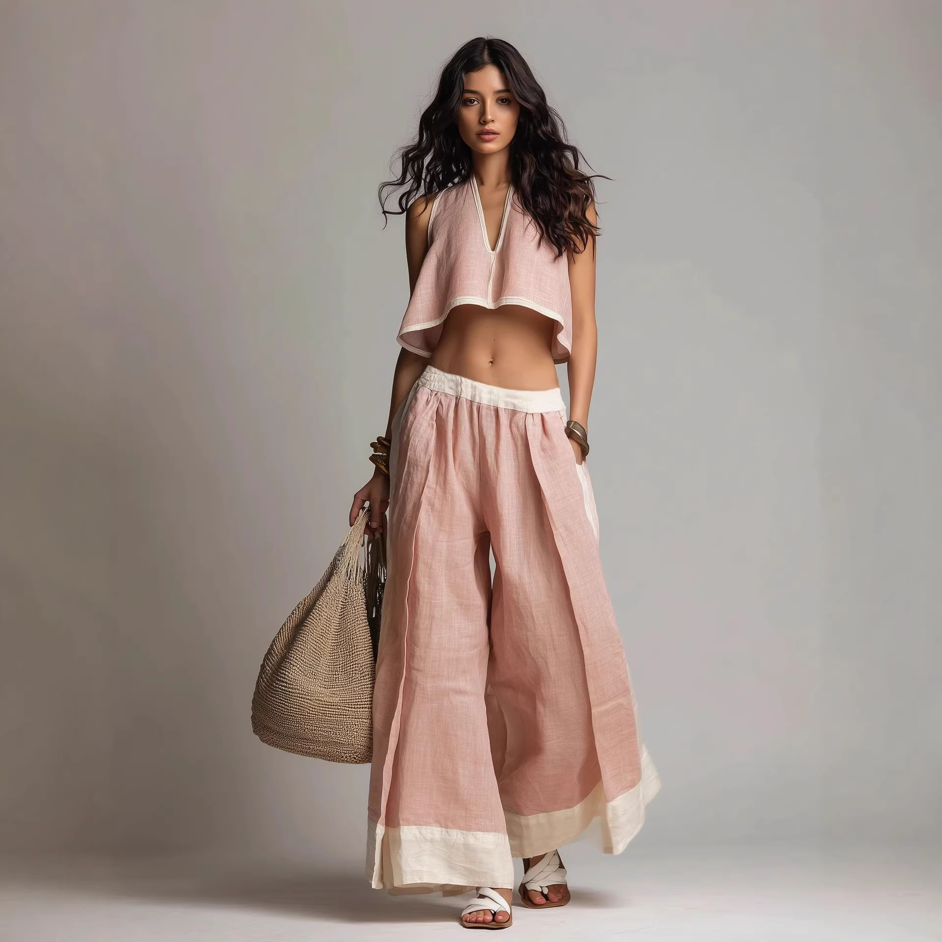 Women's Sleeveless V-Neck Two-Piece Set Solid Color Casual Summer Outfit