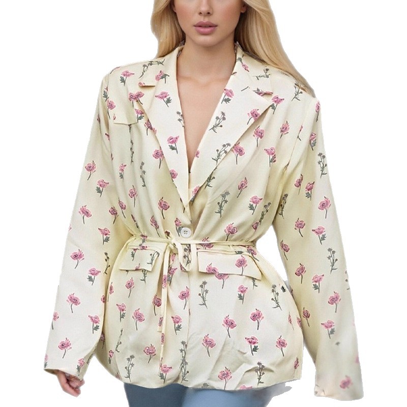 Women's V-Neck Tie-Waist Slimming Loose Fit Coat