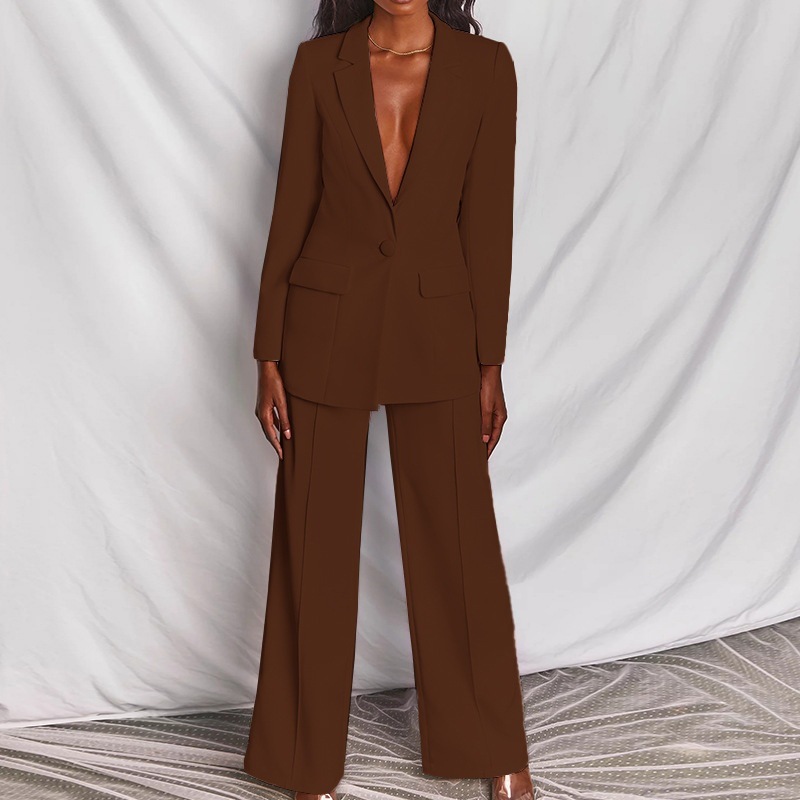 Women's Casual Blazer and Pants Suit Set Solid Color Long Sleeve