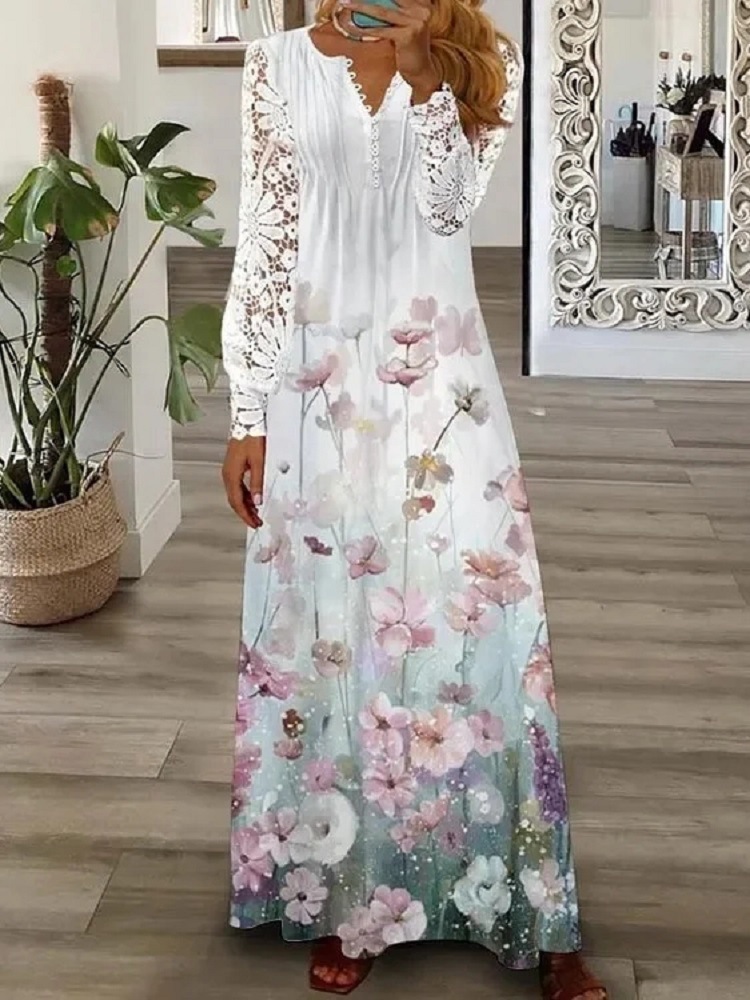 Women's Floral Lace Long Sleeve Dress