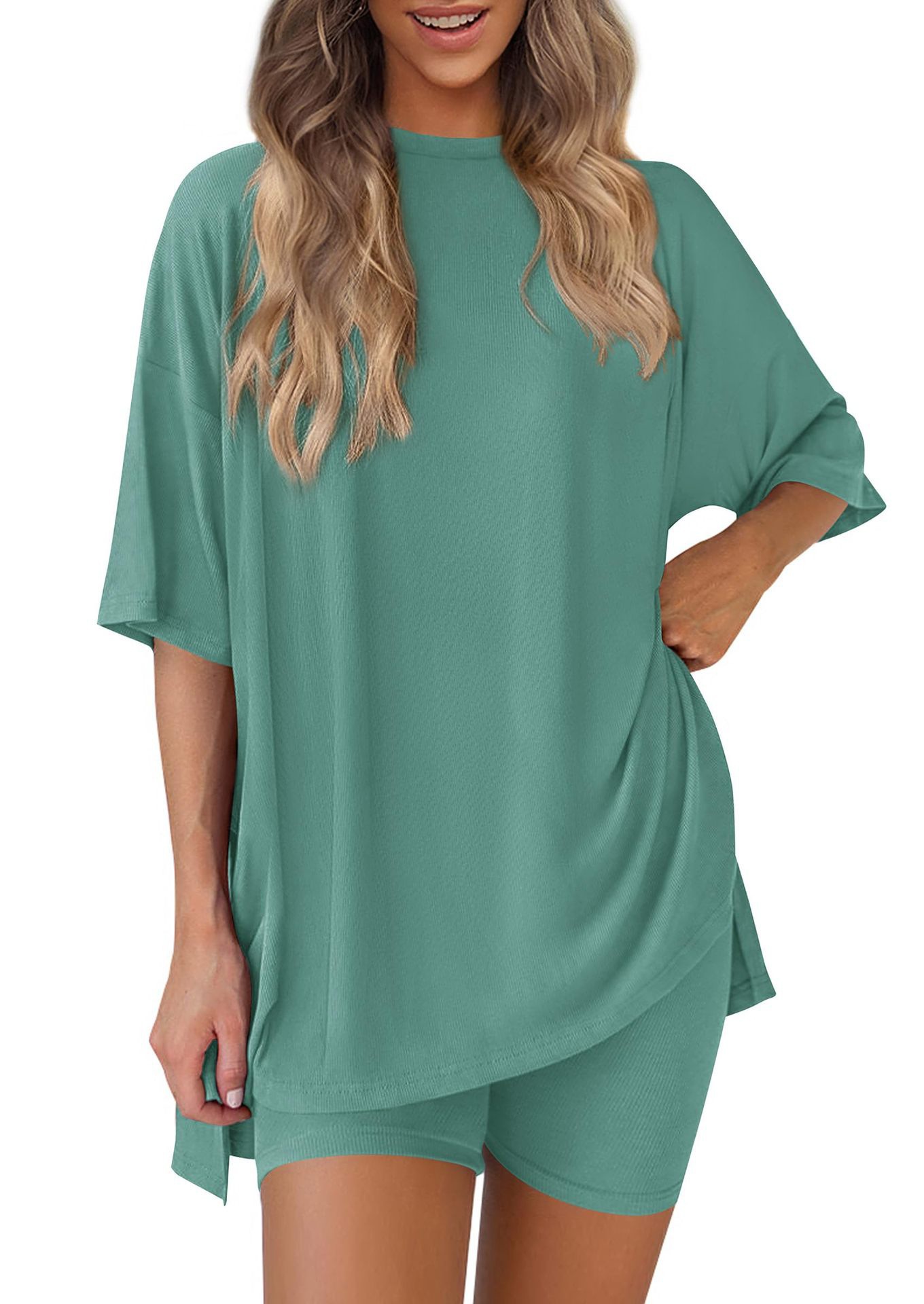 Women's Solid Color Loose Fit Pajama Set Casual Loungewear