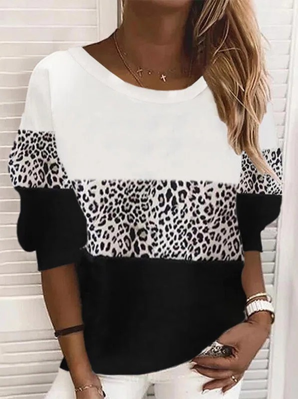 Long Sleeve Crewneck Striped Pullover Sweatshirt Loose Fit